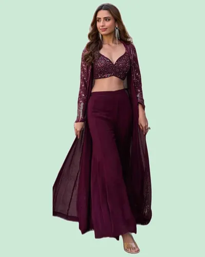 Real Georgette Embroidered  Western Designer Suits