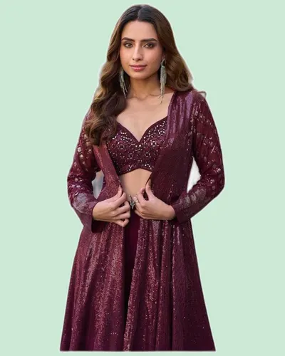 Real Georgette Embroidered  Western Designer Suits — image 2