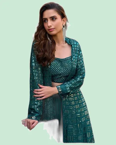 Real Georgette Embroidered  Western Designer Suits — image 4