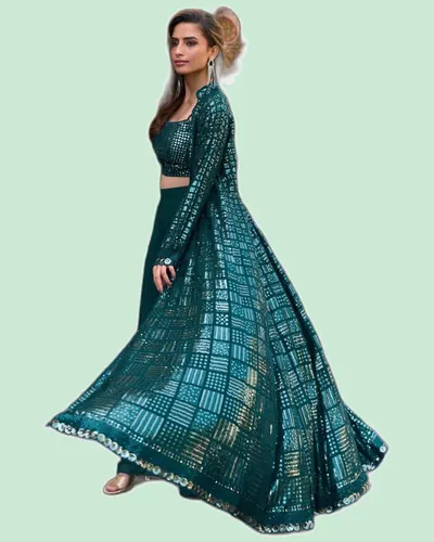 Real Georgette Embroidered  Western Designer Suits — image 3