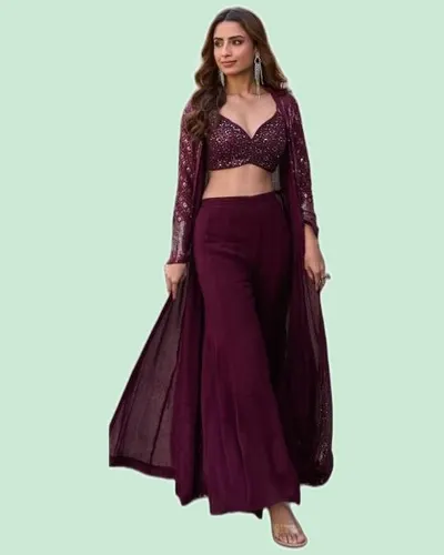 Real Georgette Embroidered  Western Designer Suits — image 4