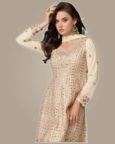 Glamour Real Georgette Embroidery Handwork Ready Suits — image 2