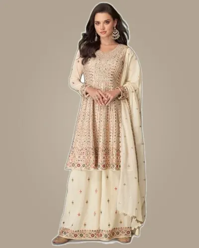Glamour Real Georgette Embroidery Handwork Ready Suits — image 3