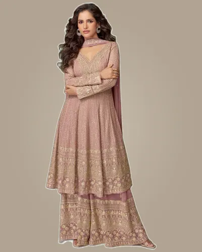 Glamour Real Georgette Embroidery Handwork Ready Suits — image 3