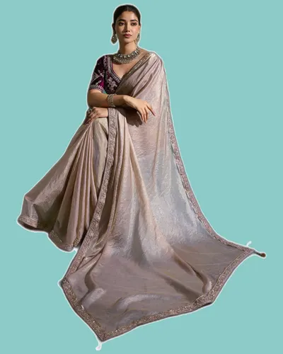 Shimmer Drape Silky Smooth Velvet Satin Sarees — image 2