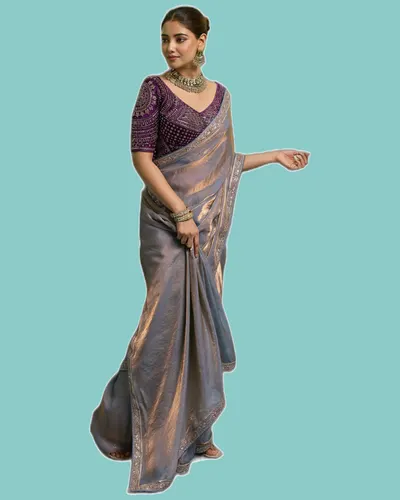 Shimmer Drape Silky Smooth Velvet Satin Sarees — image 2