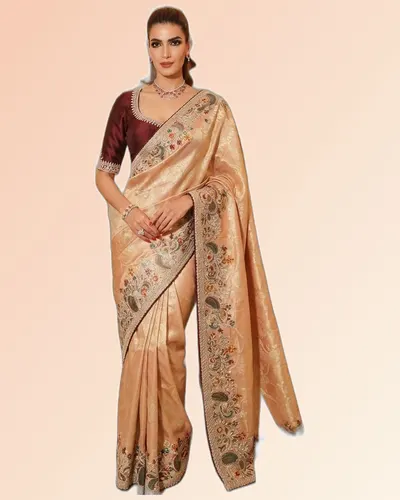 Rajwadi Mor Pure Kajivaram Silk Heavy Embroidery Work Sarees — image 3