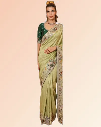 Rajwadi Mor Pure Kajivaram Silk Heavy Embroidery Work Sarees — image 3