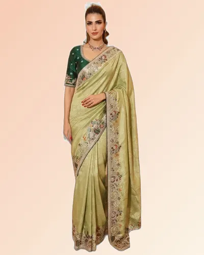 Rajwadi Mor Pure Kajivaram Silk Heavy Embroidery Work Sarees — image 5