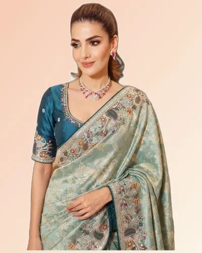 Rajwadi Mor Pure Kajivaram Silk Heavy Embroidery Work Sarees — image 4