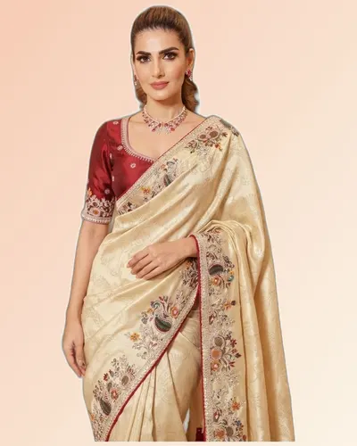 Rajwadi Mor Pure Kajivaram Silk Heavy Embroidery Work Sarees — image 4