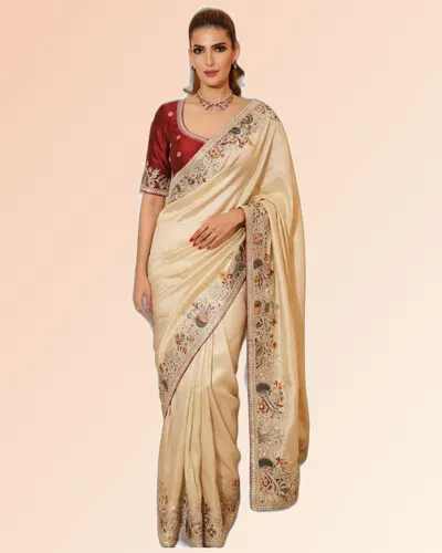 Rajwadi Mor Pure Kajivaram Silk Heavy Embroidery Work Sarees