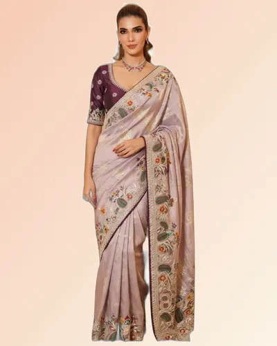 Rajwadi Mor Pure Kajivaram Silk Heavy Embroidery Work Sarees