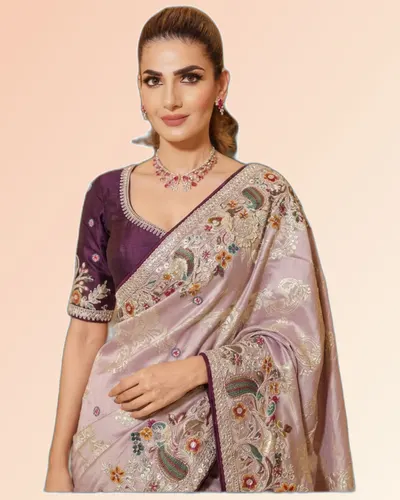 Rajwadi Mor Pure Kajivaram Silk Heavy Embroidery Work Sarees — image 4