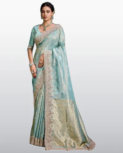 Kum Kum V9 Tissue Fabric Double Blouse Sarees