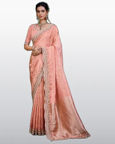 Kum Kum V9 Tissue Fabric Double Blouse Sarees