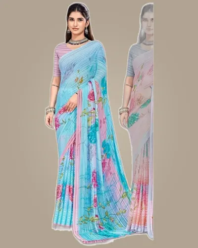 Rainbow Chiffon Weaved Satin Border Regular Sarees — image 2