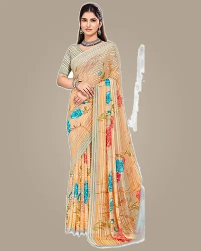 Rainbow Chiffon Weaved Satin Border Regular Sarees — image 2