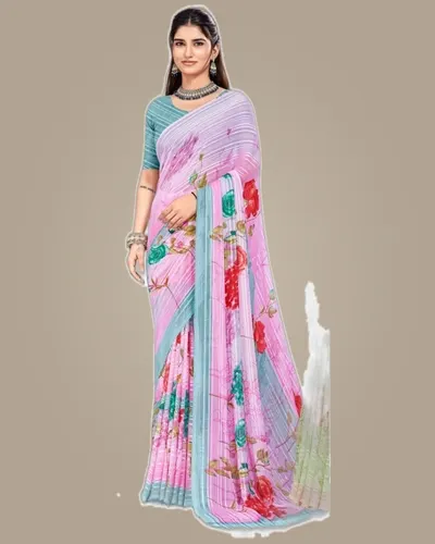 Rainbow Chiffon Weaved Satin Border Regular Sarees — image 2