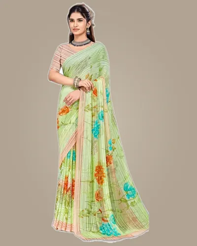 Rainbow Chiffon Weaved Satin Border Regular Sarees