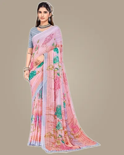 Rainbow Chiffon Weaved Satin Border Regular Sarees