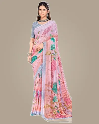 Rainbow Chiffon Weaved Satin Border Regular Sarees — image 2