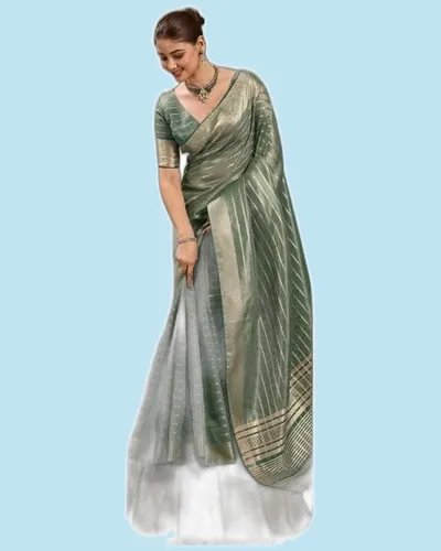 Aura Bloom Stripes Zari Woven Broad Patta Chit Pallu Sarees — image 5