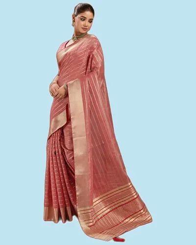 Aura Bloom Stripes Zari Woven Broad Patta Chit Pallu Sarees