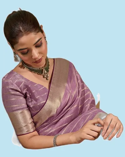 Aura Bloom Stripes Zari Woven Broad Patta Chit Pallu Sarees — image 2