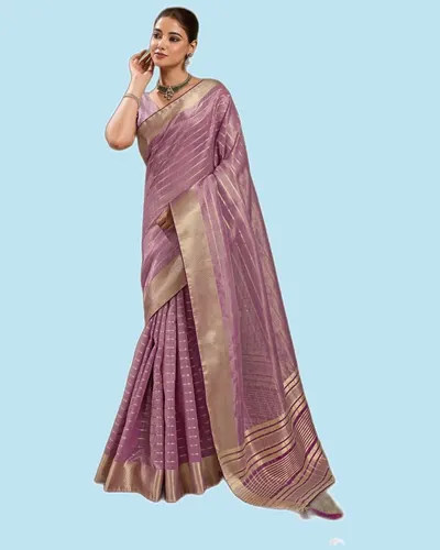 Aura Bloom Stripes Zari Woven Broad Patta Chit Pallu Sarees