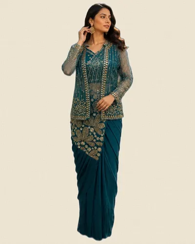 Designer Imported Lycra Beads Work Ready Sarees