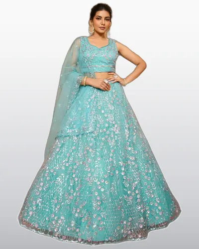 Premium Sequins Embroidery Net Heavy Work Lehengas