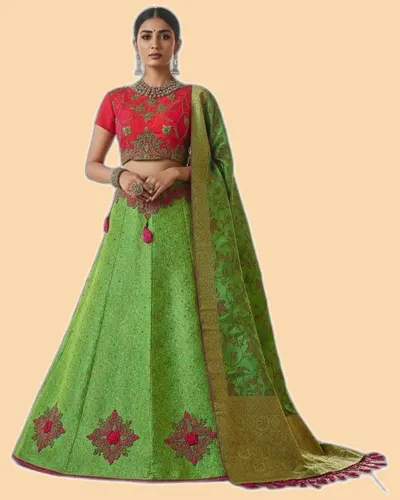 Festival Wear Brocade Silk Weaving Work Lehengas