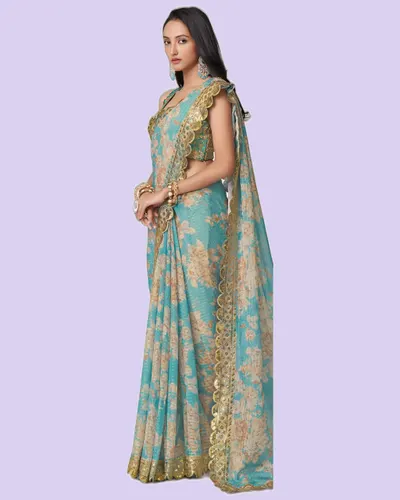 Luxe Special Ocassion Organza Print Sarees — image 2