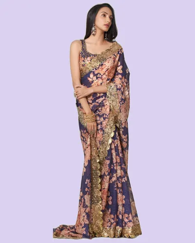 Luxe Special Ocassion Organza Print Sarees — image 3