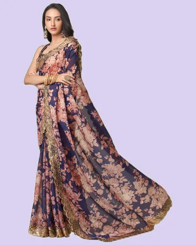 Luxe Special Ocassion Organza Print Sarees — image 2