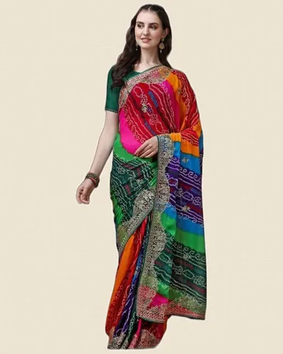 Heavy Madhubani Embroidery Work Georgette Sarees — image 4