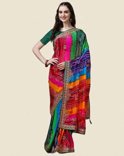 Heavy Madhubani Embroidery Work Georgette Sarees — image 2