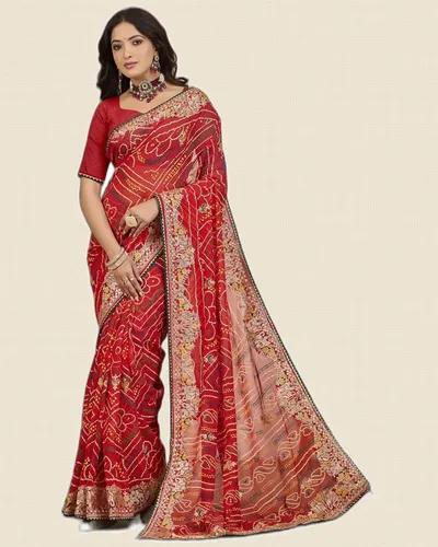 Heavy Madhubani Embroidery Work Georgette Sarees