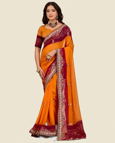 Heavy Madhubani Embroidery Work Georgette Sarees — image 3
