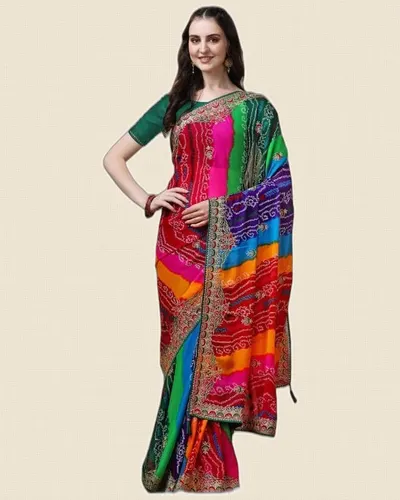 Heavy Madhubani Embroidery Work Georgette Sarees — image 4