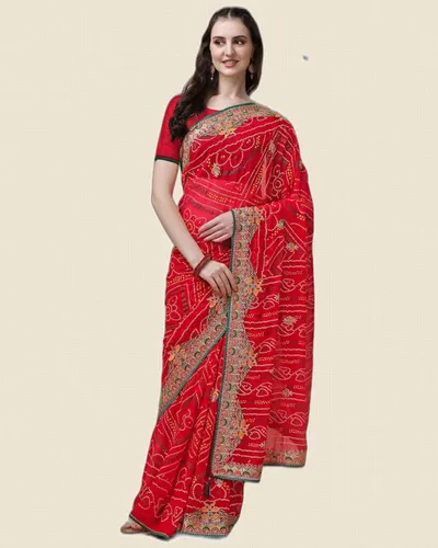 Heavy Madhubani Embroidery Work Georgette Sarees — image 2
