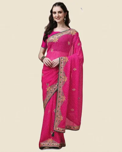 Heavy Madhubani Embroidery Work Georgette Sarees — image 4