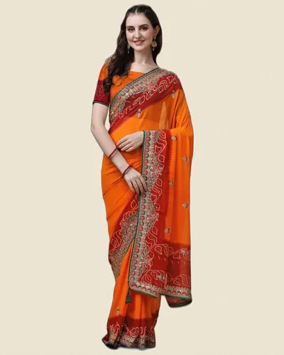 Heavy Madhubani Embroidery Work Georgette Sarees — image 2