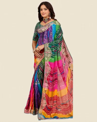 Heavy Madhubani Embroidery Work Georgette Sarees — image 3