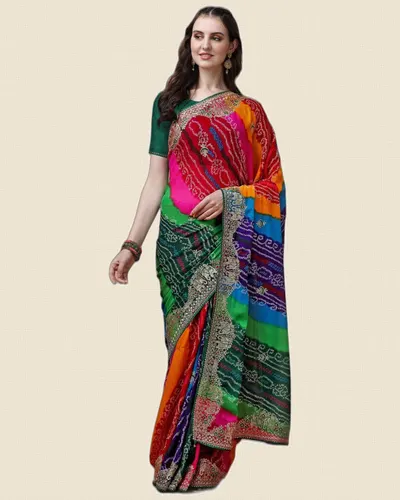Heavy Madhubani Embroidery Work Georgette Sarees — image 2