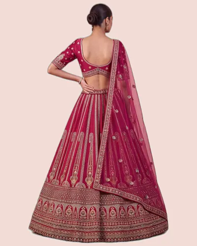 Eye-Catchy Handwork Motif Sequince Work Crafted Bridal Lehenga — image 3