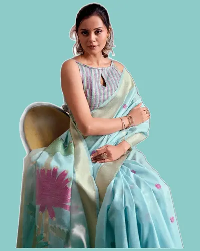 Saloni Flower  Linen Silk Classical Sarees — image 2