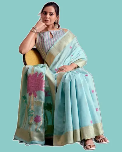 Saloni Flower  Linen Silk Classical Sarees — image 3