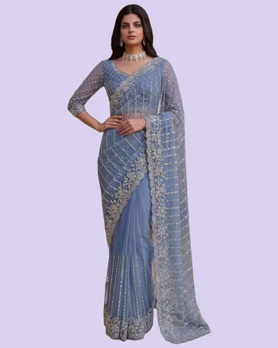 Regal Charm Handwork Embroidered Net Sarees